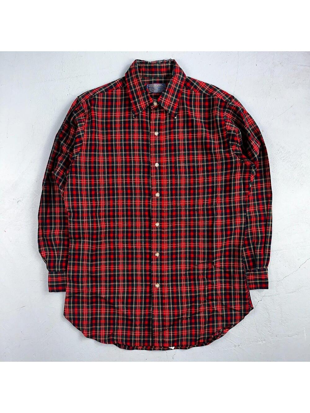 Vintage Pendleton Shirt Mens M Wool Plaid Flannel USA Button 1970s 70s Red